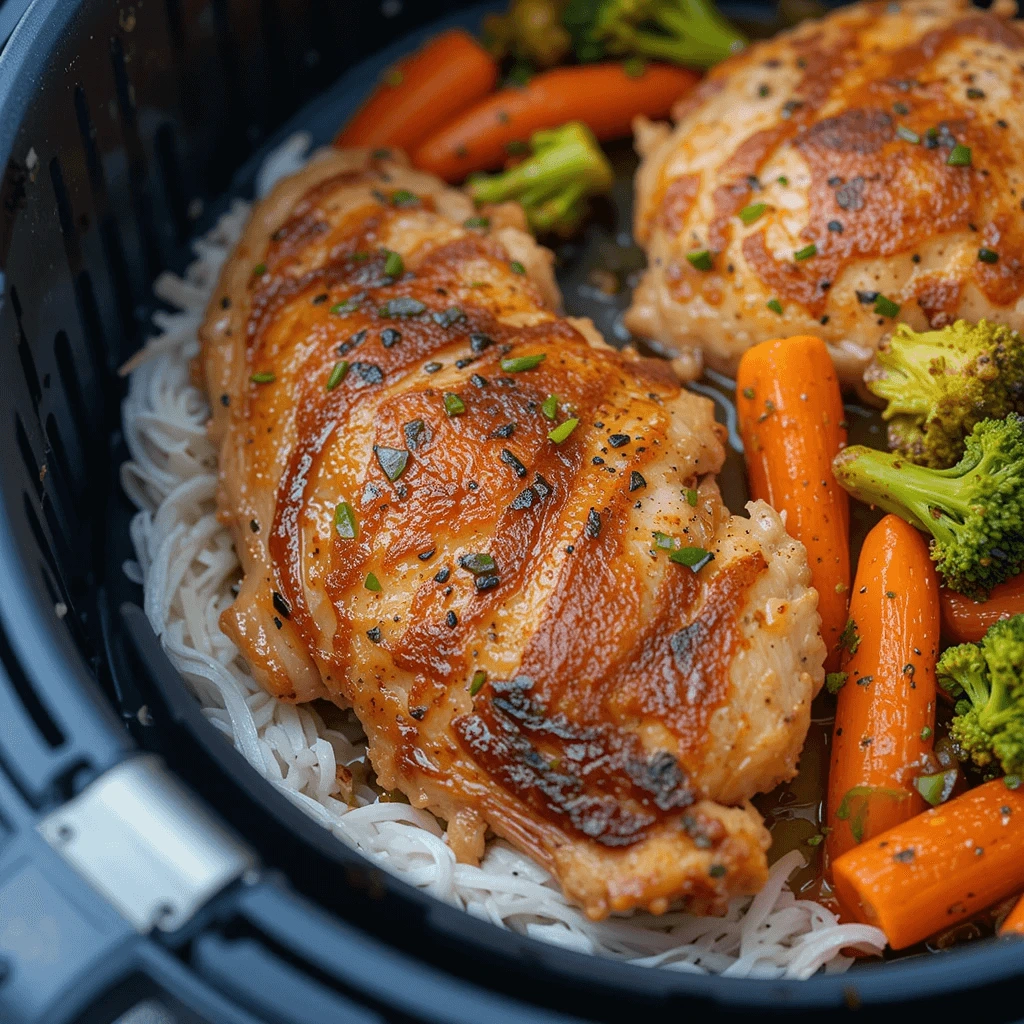 Crispy air fryer chicken breast with roasted veggies, perfect for a quick Wednesday night dinner.