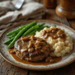 Salisbury Steak with Mushroom Gravy and Mashed Potatoes.