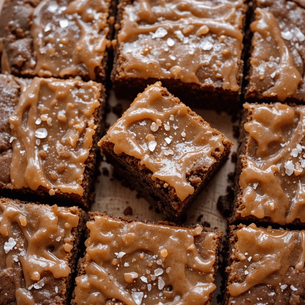 Overhead View of Salted Caramel Brownies with Sea Salt.