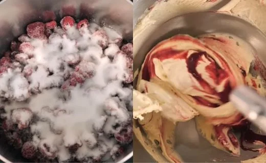 Incorporate Flour and Milk and Create the Raspberry Ripple Effect Then Bake the Cakes