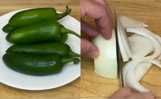 Prepare the jalapeños and onion