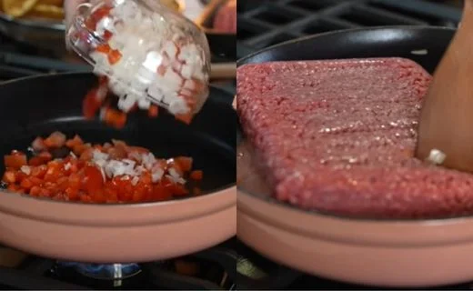 Sauté the Vegetable Base & Brown the Ground Beef